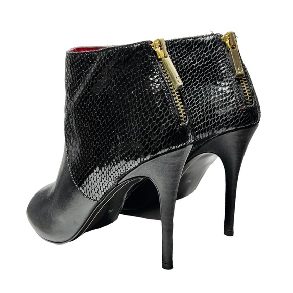 Charles Jourdan Black Leather Snakeskin Zipper Peep Stiletto Ankle Boot Size 7 - Picture 2 of 8